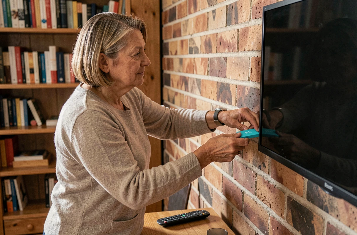 Femme branchant un Mi TV Stick sur le port HDMI d'un téléviseur pour regarder la TNT