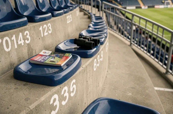 Gros plan sur la numérotation des sièges et les rangées d'un stade, illustrant comment repérer sa place au Groupama Stadium